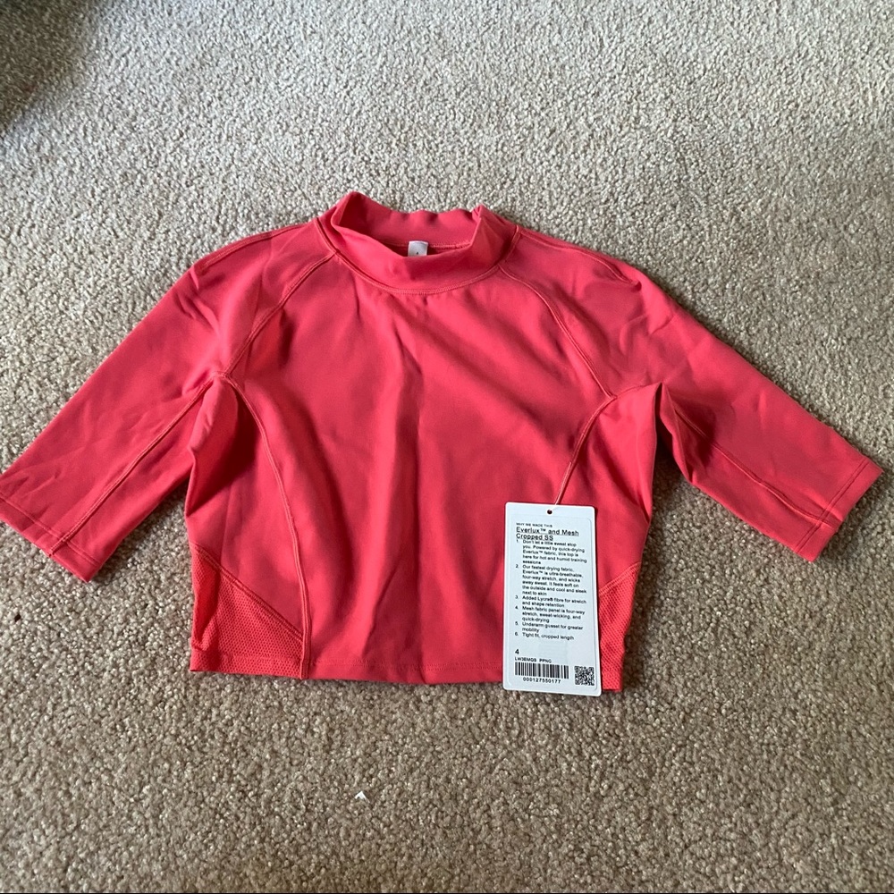 NWT Lululemon Everlux and Mesh Cropped Short Sleeve Pink Punch Size 4